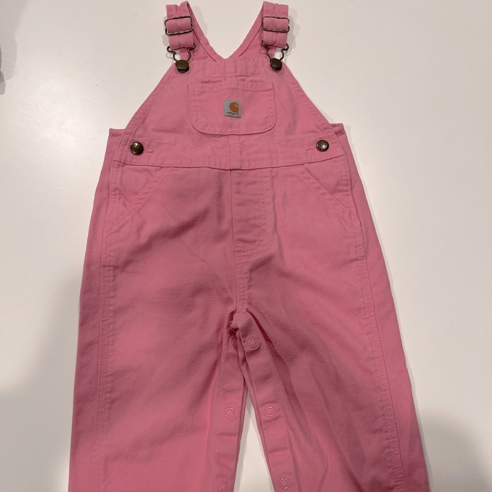 pink Carhartt overalls: 18mo